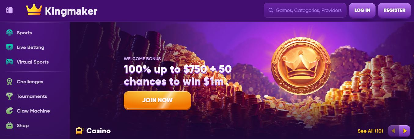 Join Kingmaker casino and claim generous welcome bonus